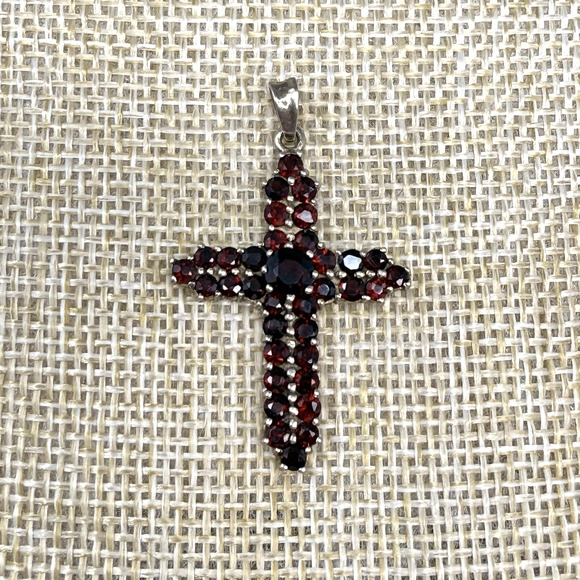 Unbranded Jewelry - 925 Bohemian Style Garnet Sterling Silver Vermeil Cross Pendant
